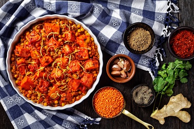 caril de lentilhas e abóbora